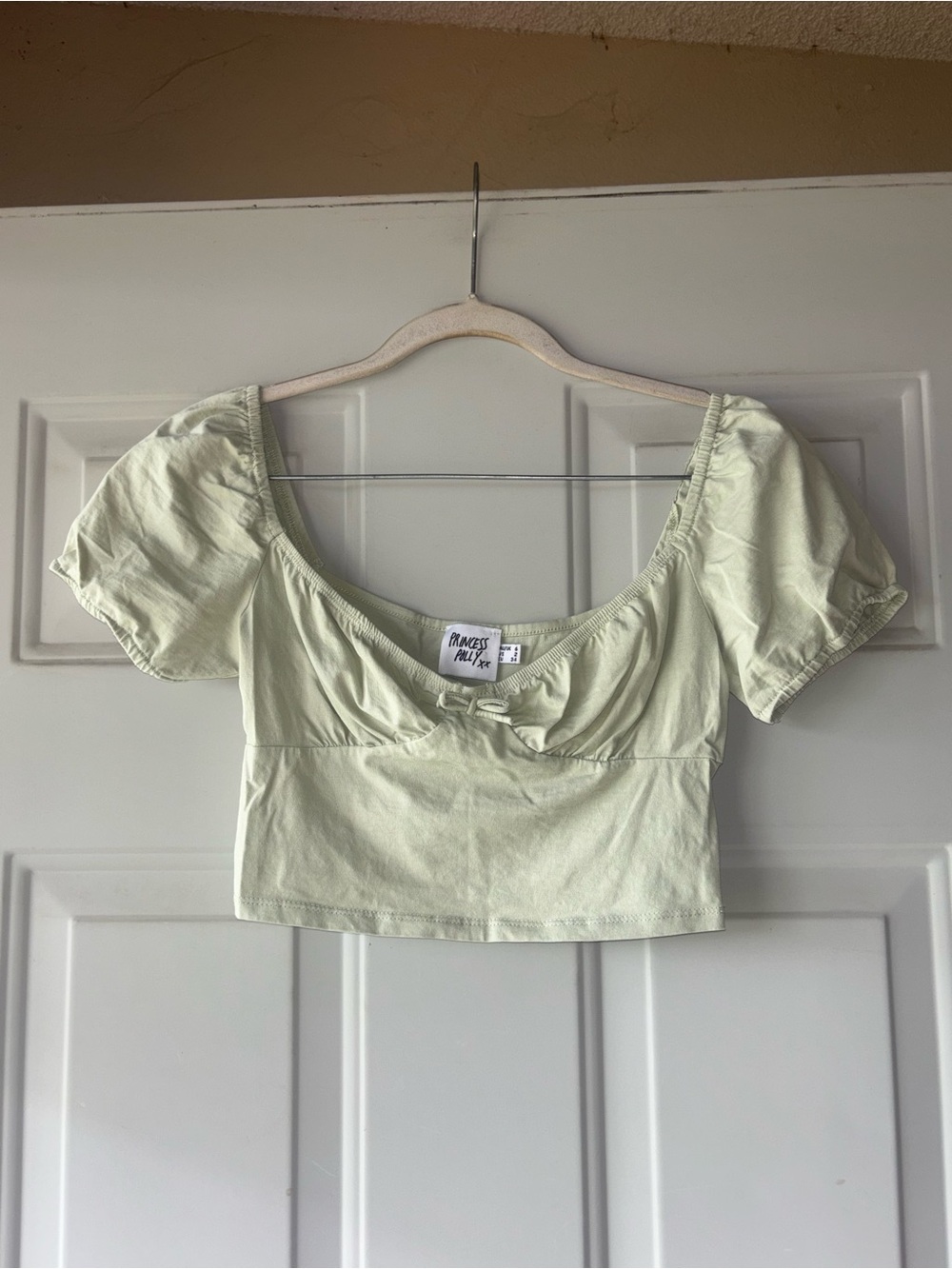 Princess Polly Sage green puff sleeve crop top size 2